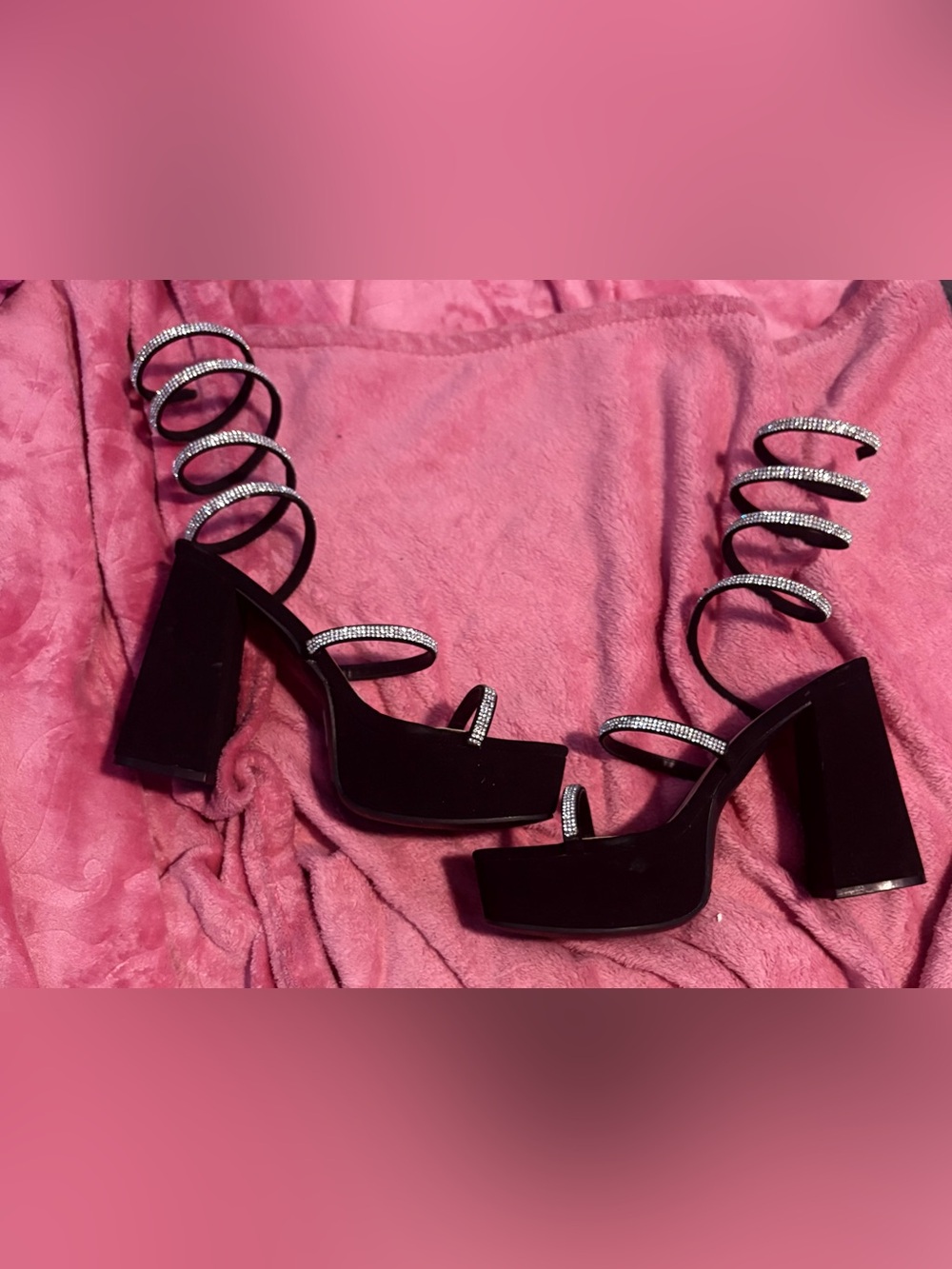 Windsor Black rhinestone wrap around heels
